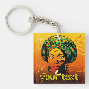 Porte-clés Portrait féminin africain avec coucher de soleil