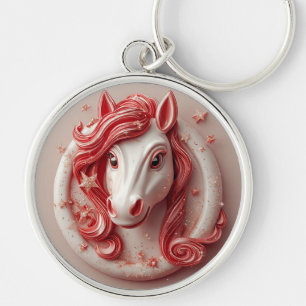 Porte-clés Portrait géométrique de cheval en rouge et blanc v