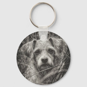 Porte-clés Portrait noir et blanc mignon et chiot photo