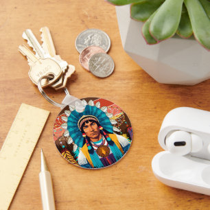 Porte-clés Portrait puissant en chef amérindien