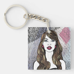 Porte-clés Portraitd'une fille aux longs cheveux bruns