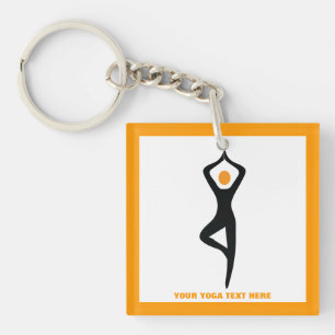 Porte-clés Pose de yoga noir, orange personnalisé