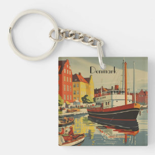 Porte-clés Poster Vintage voyage Danemark personnalisable