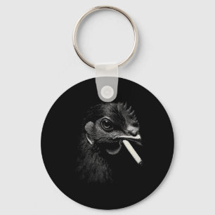 Porte-clés Poule de basse-cour branchée fumant dans un style