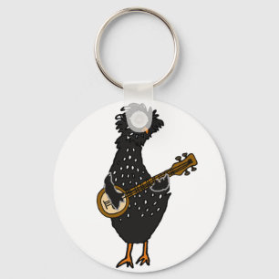 Porte-clés Poulet polonais drôle jouant l'art de banjo