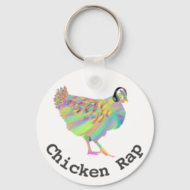 Porte-clés Poulet Rap Viande Drôle Libre Vegan Musique Hen Hu (Recto)