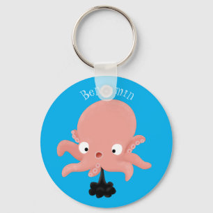 Porte-clés Poulpe bébé rose mignon dessin animé humour
