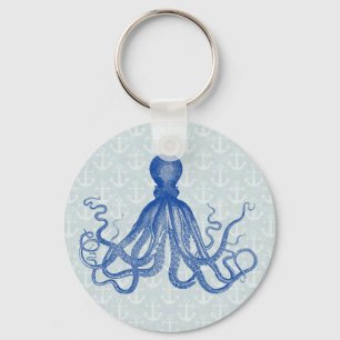 Porte-clés Poulpe bleu vintage avec des Ancres