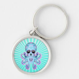 Porte-clés Poulpe mignon de zombi de crâne de sucre - rose