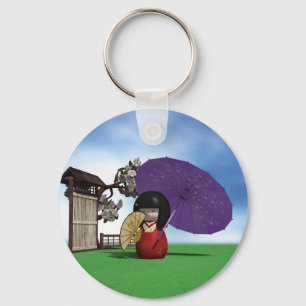 Porte-clés Poupée Kokeshi Japonaise Art Cerisier en Fleur