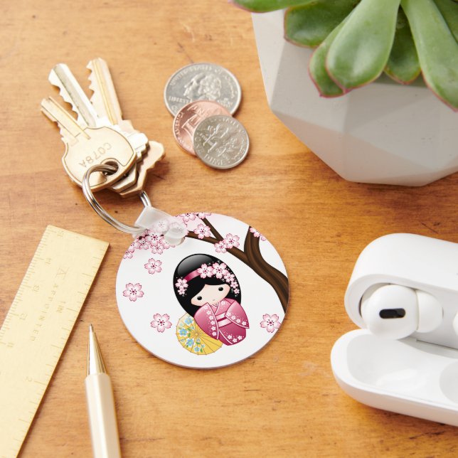Porte-clés Poupée Kokeshi Printemps - Cute Japonaise Geisha G (Bureau)