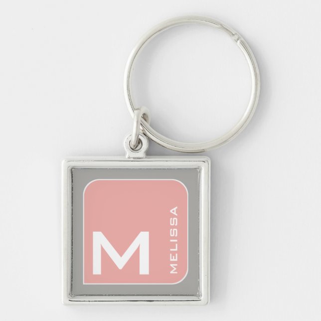 Porte-clés pour elle un logo carré rose moderne monogramme (Devant)