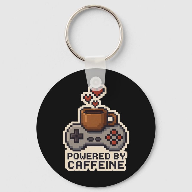Porte-clés Powered By Caffeine Pixel Art Gamer Coffee Lover G (Recto)