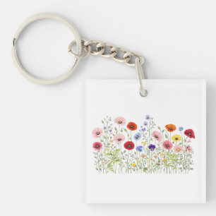 Porte-clés Prairie de fleurs sauvages avec des floraisons aqu