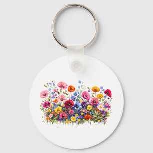 Porte-clés Prairie de fleurs sauvages avec des floraisons aqu