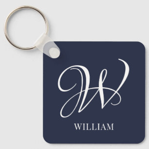 Porte-clés Premier monogramme bleu marine personnalisé