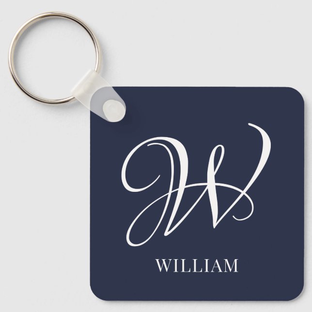 Porte-clés Premier monogramme bleu marine personnalisé (Recto)