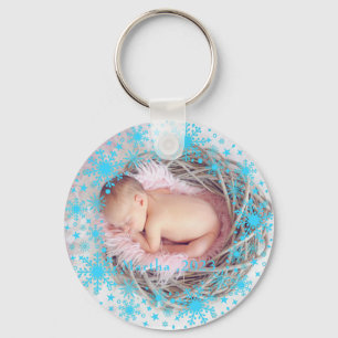 Porte-clés Premier Noël Baby Girl Snowflake Cadre photo