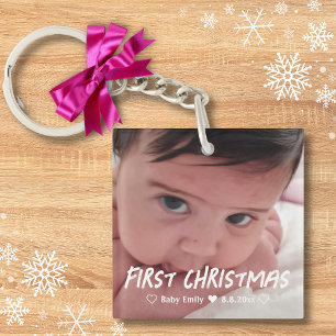 Porte-clés premier noël bébé fille photo nouveau-né