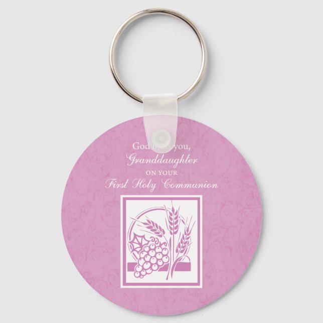 Porte-clés Première communion de la petite-fille, rose (Recto)