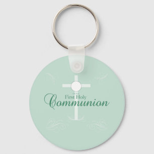 Porte-clés Première Communion sainte, Script en vert tendre