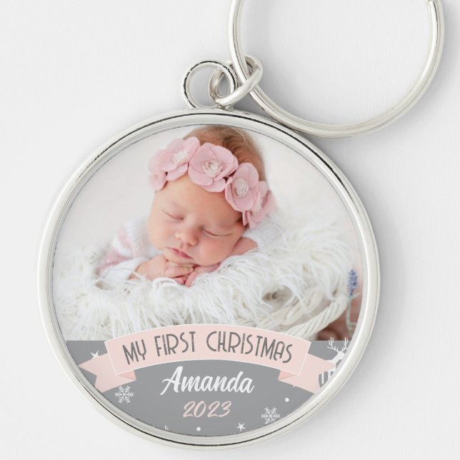 Porte-clés Première photo de Noël Blush rose Baby Girl (Devant)