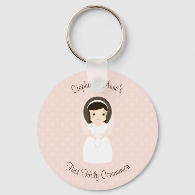 Porte-clés Première Sainte Communion Brunette Girl (Recto)