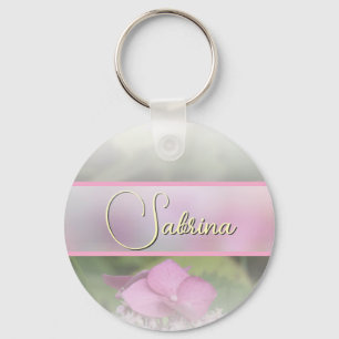Porte-clés prénom personnalisé féminin Joie fleur rose vert 