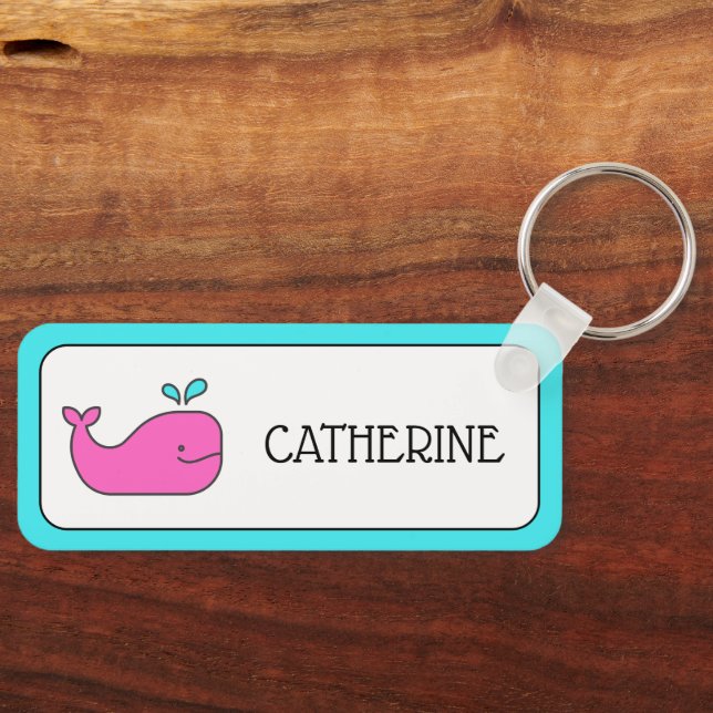 Porte-clés Preppy Pink et Aqua Whale Personnalisé (Recto)