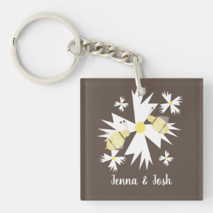 Porte-clés Pretty Bee Florale Botanique Fleur Jaune Blanche M