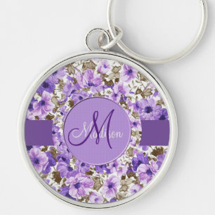 Porte-clés Pretty Monogram Purple & White Floral Key Chain 2
