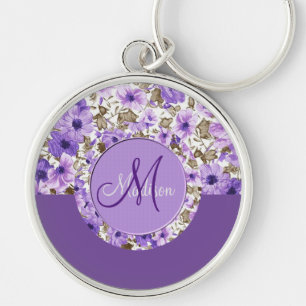 Porte-clés Pretty Monogram Purple & White Floral Key Chain 3