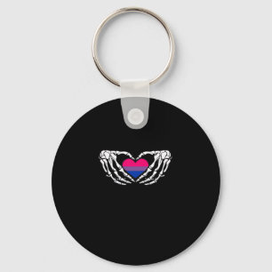 Porte-clés Pride Bisexuelle Squelette Halloween Bi Goth Coeur