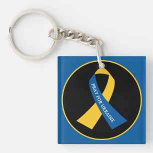Porte-clés Priez pour l'Ukraine de soutenir le Carré du ruban