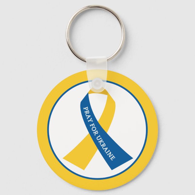 Porte-clés Priez pour l'Ukraine Ruban bleu jaune (Recto)