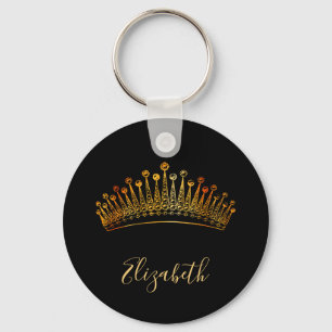 Porte-clés Princesse reine or tiara couronne noir nom