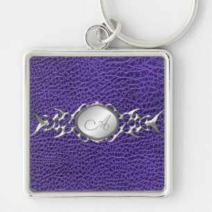 Porte-clés PRINTED Purple Croc and Pewter Monogram Keychain