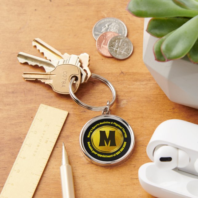 Porte-clés Professionnel Élégant Noir Or Monogramme Entrepris (Bureau)