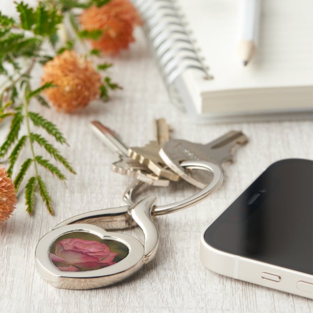 Porte-clés Profond rose rose texturé Chaîne de coeur (Côté )