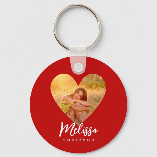 Porte-clés Propre Photo Red Heart Frame Moderne Calligraphie (Recto)