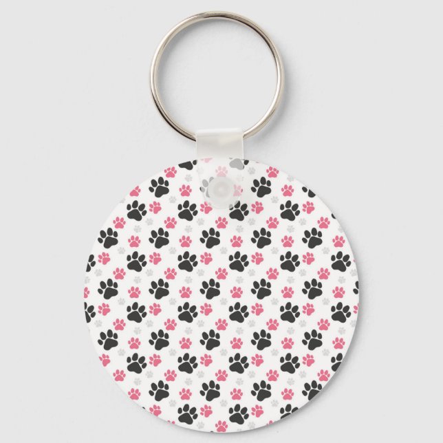 Porte-clés Propriétaire de chien Empreinte de patte rose noir (Recto)