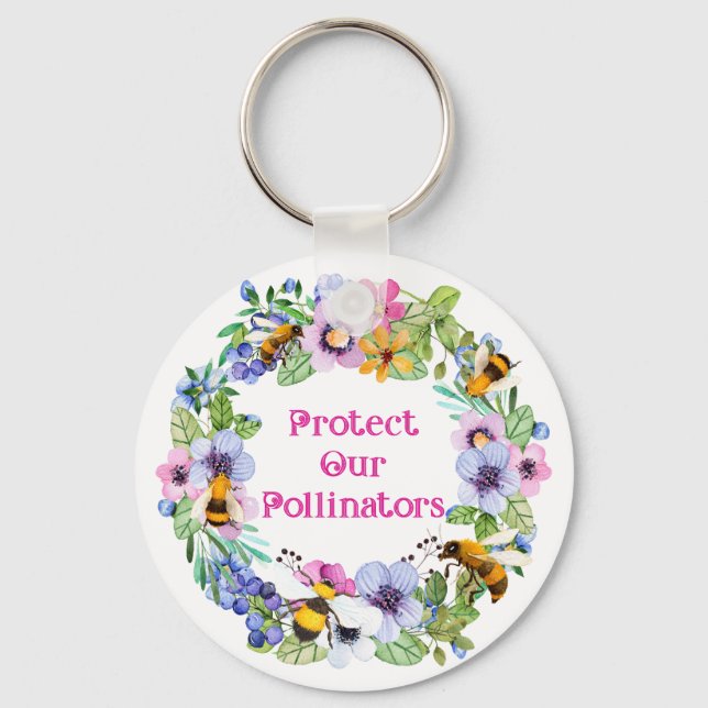 Porte-clés Protéger nos pollinisateurs Fleurs d'abeilles (Recto)