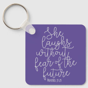 Porte-clés Proverbes, Elle rit sans crainte, Bible Verse
