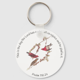 Porte-clés Psaume 118:24 et trois oiseaux rouges