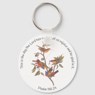 Porte-clés Psaume 118:24 Verse de la Bible et oiseaux lapins