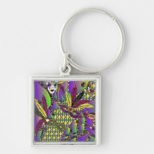 Porte-clés Psychédélique Mardi Gras Plumes Masques Cadeaux Vê