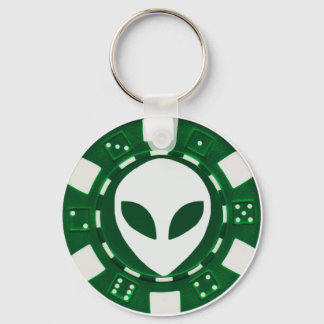 Porte-clés puce de poker alien vert