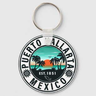 Porte-clés Puerto Vallarta Mexique Retro Sunset Souvenirs 60s