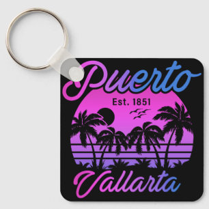 Porte-clés Puerto Vallarta Retro Sunset 80s Palm Trees