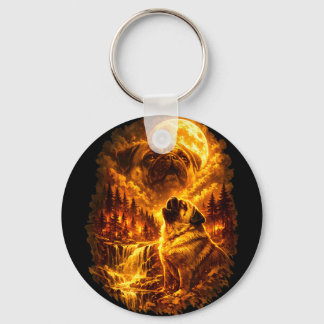 Porte-clés Pug howling at moon dramatic full moon 